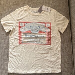 Budweiser Cream Graphic Tee with Red and Blue Label Print
